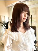 イメチェン小顔前髪外ハネ大人可愛いチェリーブラウン