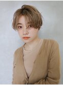 【清水】ショートボブパーマレイヤーベージュ似合わせカット