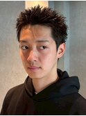スパイキーショート 黒髪 メンズパーマ アップバング 20代