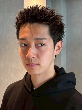 メンズサロン ブロック(Men's Salon bloc) スパイキーショート 黒髪 メンズパーマ アップバング 20代