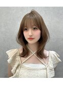 髪質改善/韓国ヘア/ミディアムヘア/ミルクティーベージュ