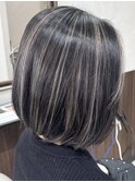 ハイライトボブショートグレージュイルミナカラー韓国風堺東
