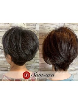 髪に優しいオーガニックカラーも取り揃える当サロンでは、白髪を自然にカバーし、柔らかな印象を与えます◎