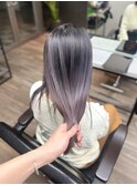 バレイヤージュケアブリーチダブルカラー切りっぱなしボブ外ハネ