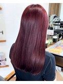 〇ワインレッド ブリーチなし 艶カラー 赤髪