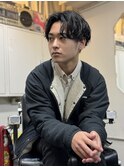 ハイライトマッシュパーマウルフアッシュブラック