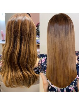カラーワールド カンナヘアーメゾン(color world canna hair maison) 髪質改善ビフォーアフター 縮毛矯正 ツヤ髪ブラウン