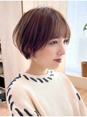 say. マッシュショート 丸みショート アースカラー ぱっつん前髪