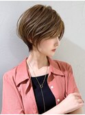 前髪あり耳掛け丸みくびれ大人ショートボブ20代30代40代50代＊
