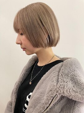 サンク 原宿 表参道(cinq) 丸みショートボブヘアダブルカラーケアブリーチカラーハイトーン