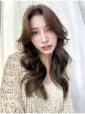 ロングレイヤーカット韓国風巻き顔周りカット前髪なしヘアNA-104