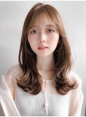 デジタルパーマ美髪薄めバングチェリーブラウンこなれヘア