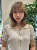 ミニウルフチェリーブラウンブリーチなしミディアム前髪/大宮