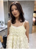 レイヤーカット ミディアム 前髪なし 大須