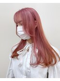 韓国風ロングヘア大人可愛い春っぽピンクハイトーンmaaya