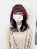 ロングウルフ/インナーカラー/レッド