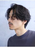 センターパート韓国緩めワンカールパーマ刈り上げ原宿メンズ