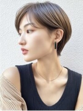 Ruufus恵比寿南/白髪ぼかしハイライト/ショートボブ/髪質改善 洗練ニュアンスショート×耳かけスタイル