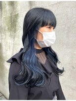 アクアオモテサンドウ(ACQUA omotesando)&nbsp;＊フルバングブリーチなしブルーブラック×インナーカラーブルー