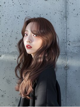 クラン 岡本(Chlan) 韓国ヘア×小顔薄めバング×ウェーブスタイル