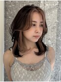 インナーカラーボブイヤリングカラーハイトーンベージュ長め30代
