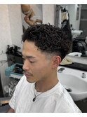 テーパーフェード×オールバックパーマ