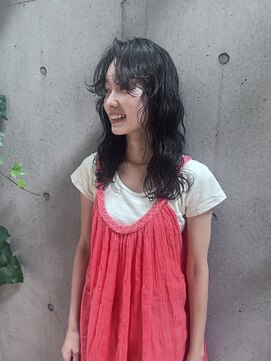 ジェノ(JENO by apish) ミディアムのなみまきパーマ!グレージュカラー!斜めバング