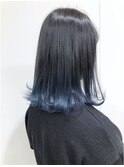 裾カラー×ブルーブラックグラデーションカラー外ハネボブ