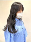 アッシュグレージュ/ロングヘア/シースルーバング