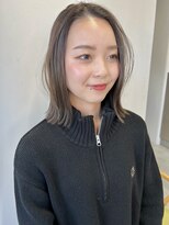 ヘアー アイス 御器所本店(HAIR ICI) 大人可愛い透明感ブリーチなしグレージュ切りっぱなしボブミディ