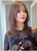 Say.ロングレイヤーハッシュカットピンクベージュシャギーカット
