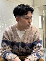 メリケンバーバーショップ フクオカ(MERICAN BARBERSHOP FUK)&nbsp;ハイライトマッシュパーマウルフアッシュブラック