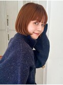 アプリコットオレンジ外ハネボブイメチェンワイドバングレイヤー