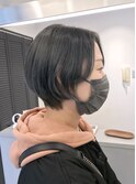 丸みショートボブ×ダークグレーカラー