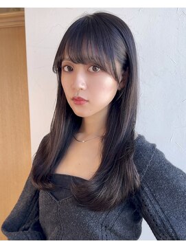 ラボヌールヘアーレーヴ 池袋店(La Bonheur hair reve) 黒髪くびレイヤーエモージュグレーベージュ前髪カット小顔