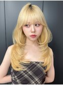 ロング前髪カットブリーチハイトーン_F30845