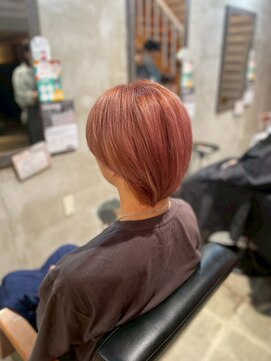 クレエ ヘアー デザイン(creer hair design) 透明感ピンクオレンジハイトーンダブルカラーメンズヘアショート