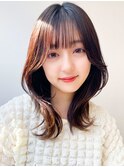 韓国風レイヤー顔周りレイヤーくびれシースルーバングミディ