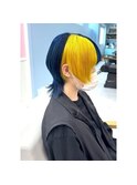 ハイトーン/個性的/派手髪/ツートーンカラー/イエロー/ネイビー