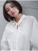 黒髪ボブルフネビージュ小顔ヘアワンレン