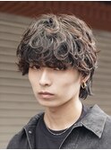 緩め波巻きスパイラルパーマボブウルフ渋谷メンズフェザーパーマ