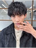 メンズパーマツイストパーマ×黒髪イメチェンアッシュブラック