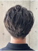 メンズ/アップバング/ツーブロックマッシュ/束感ショート/波巻き