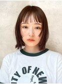 切りっぱなしボブ美髪ピンクブラウンくびれヘア韓国風暗髪カラー