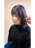 ネイビーグレージュレイヤー顔周りウルフカットケアブリーチ韓国