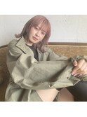 ピンクベージュ×ボブ