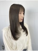 ロングレイヤー/顔回りレイヤー/オリーブベージュ