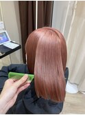 くすみピンクカラー/艶髪ボブ/切りっぱなし/暖色/平塚