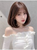 鎖骨ミディアム韓国風パーマハイレイヤーブリーチなし薄め前髪☆