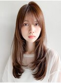アプリコットオレンジ小顔カット斜めバング艶感大人可愛い